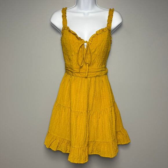 Forever 21 Dresses & Skirts - NWT Forever 21 Gold Mustard Milkmaid Cottagecore Tiered Ruffle Mini Dress Sz L
